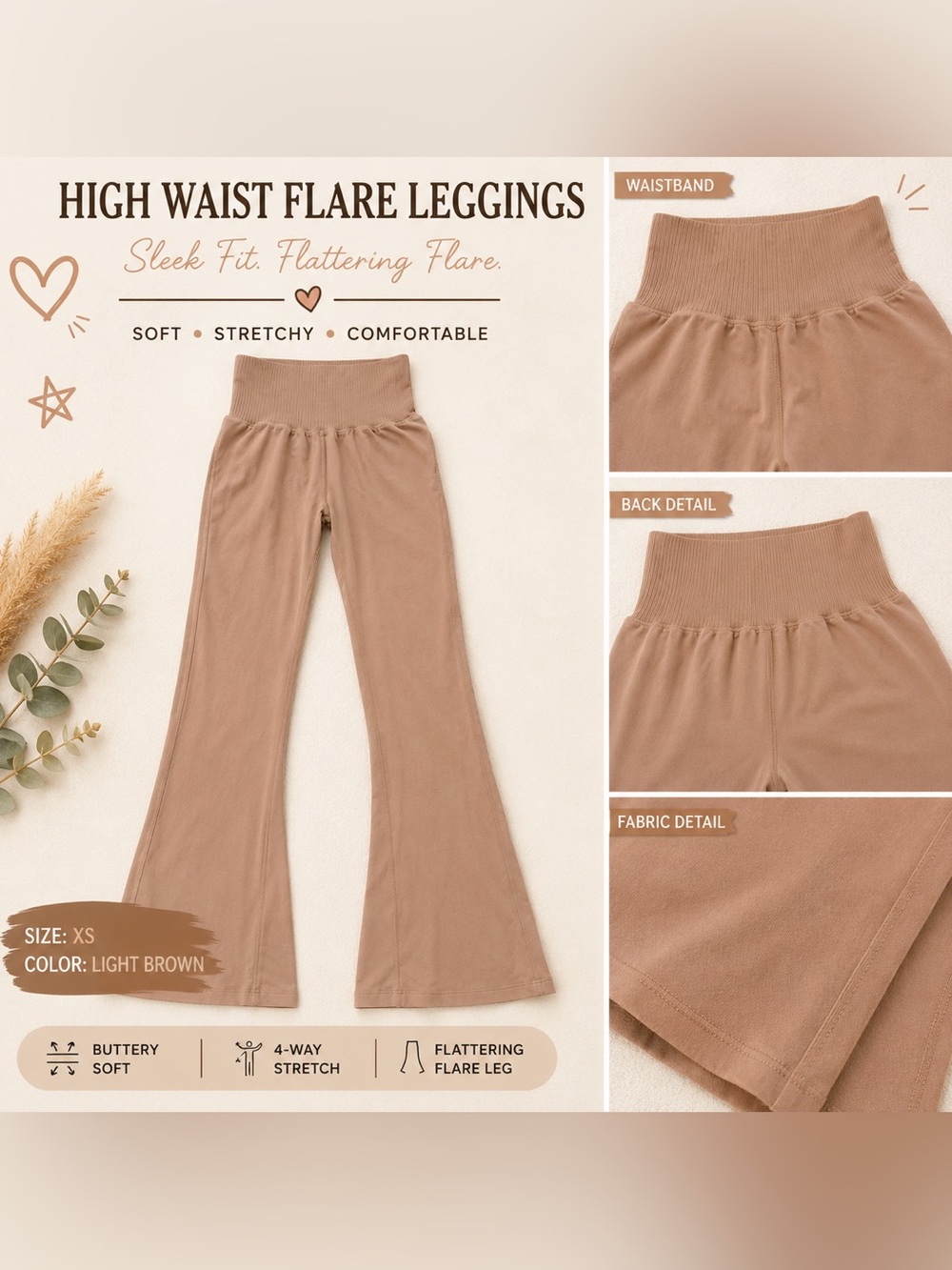 Free People High Waist Flare Leggings in Light Brown